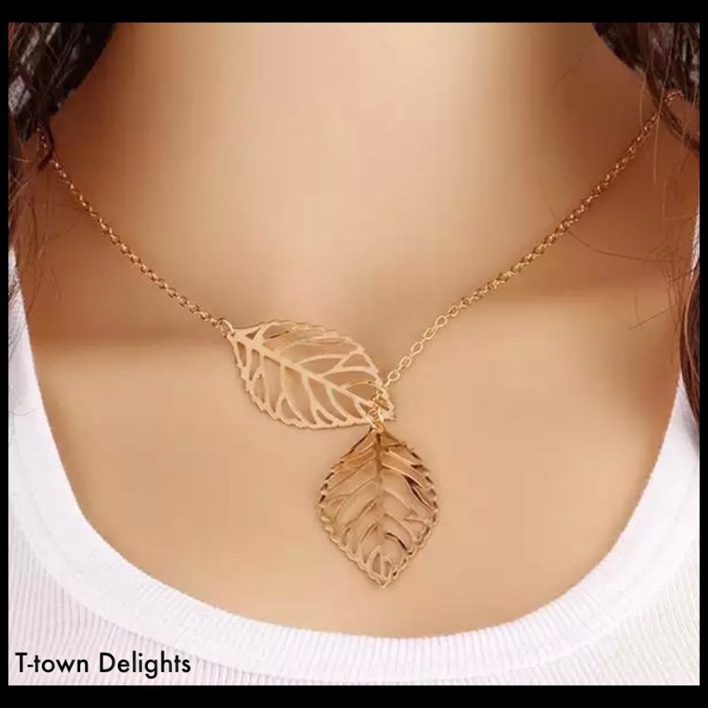 Rose Gold Leaf Y Necklace.